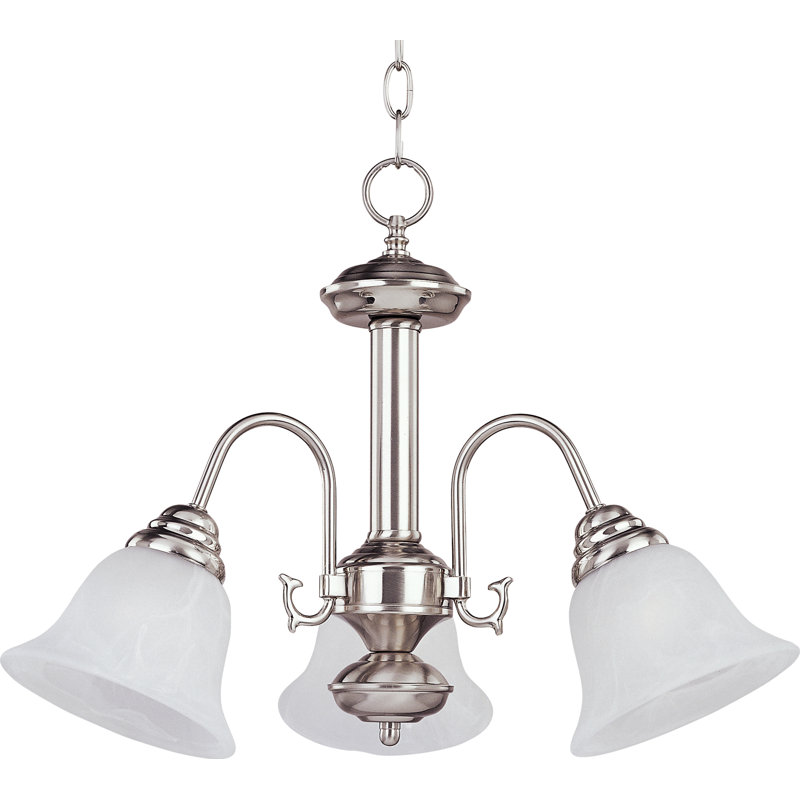 Olli 3 - Light Dimmable Classic / Traditional Chandelier, Satin Nickel with Marble Shade
