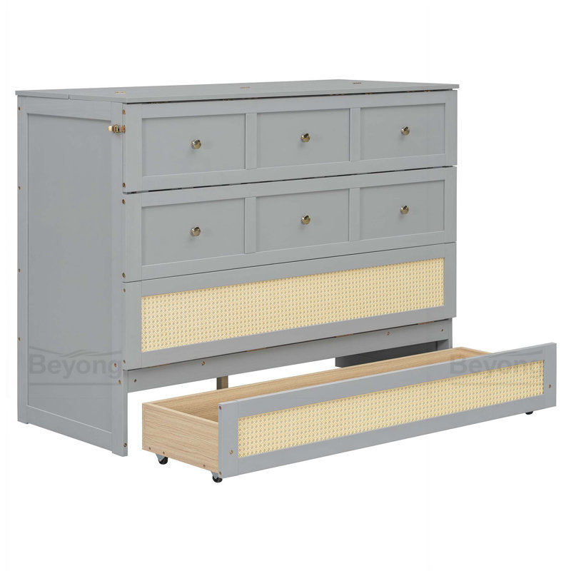 Murphy Bed with Large Drawers,, Gray