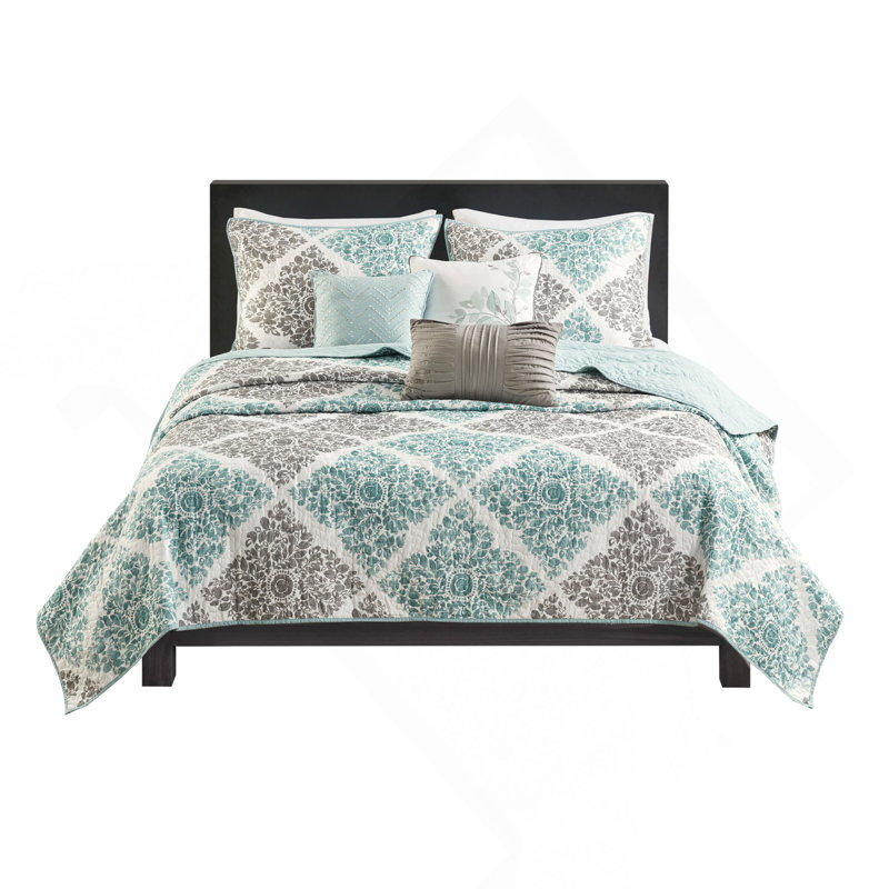 Ensemble de courtepointe réversible imprimée 6 pièces avec coussins décoratifs, double / grand, certifié OEKO-TEX pour le confort et le bien-être