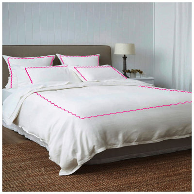 Ava 400TC Cotton Scallop Embroidery Sateen Solid Duvet Cover Set