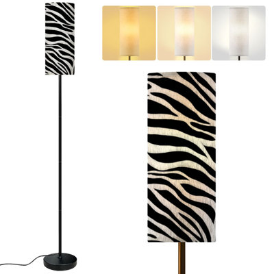  68.5" Standing Floor Lamp stripe animals jungle tiger zebra fur Dimmable Metal Pole Lamp with Linen Lampshade LED Bulb Included
