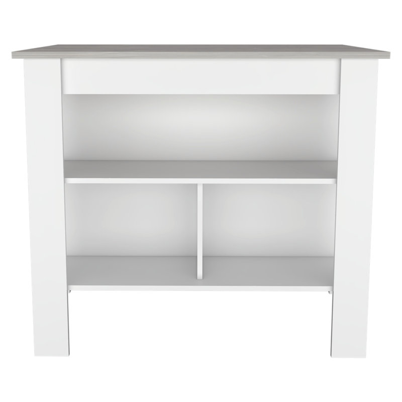 Versatile 3-Shelf Kitchen Island for Efficient Cooking and Storage, White/Gray