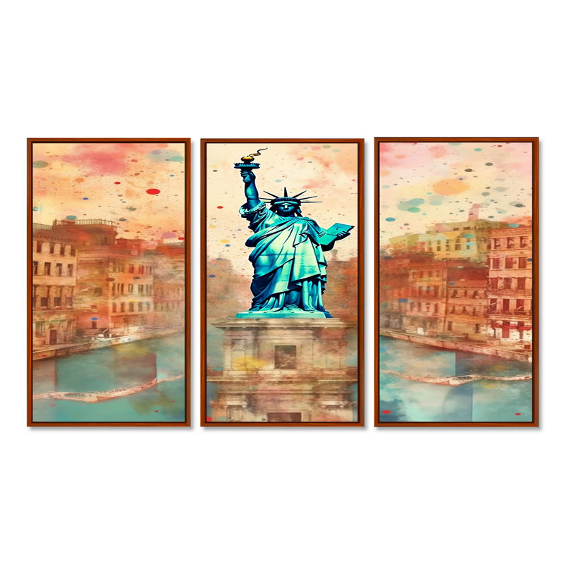 Ensemble de décorations murales Giotto - New York City, H 40 po x l 60 po x P 1 po, Cadre flottant brun