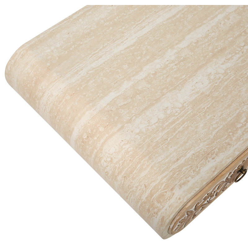 Table basse à bord arrondi avec tiroir en bois massif à motif floral, table basse pour salon, bureau