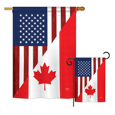 Ensemble de 2 drapeaux verticaux décoratifs en polyester à 2 côtés american canada amitié of the world impressions