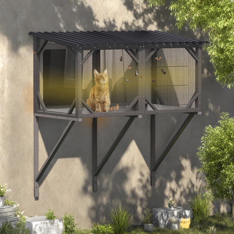 Boîte pour chat, fenêtre d'extérieur pour chat 43,3 po avec filet anti-insectes pour bronzer, faire la sieste et regarder, perchoir pour grands chats d'intérieur - utilisation toutes saisons, cage pour chat