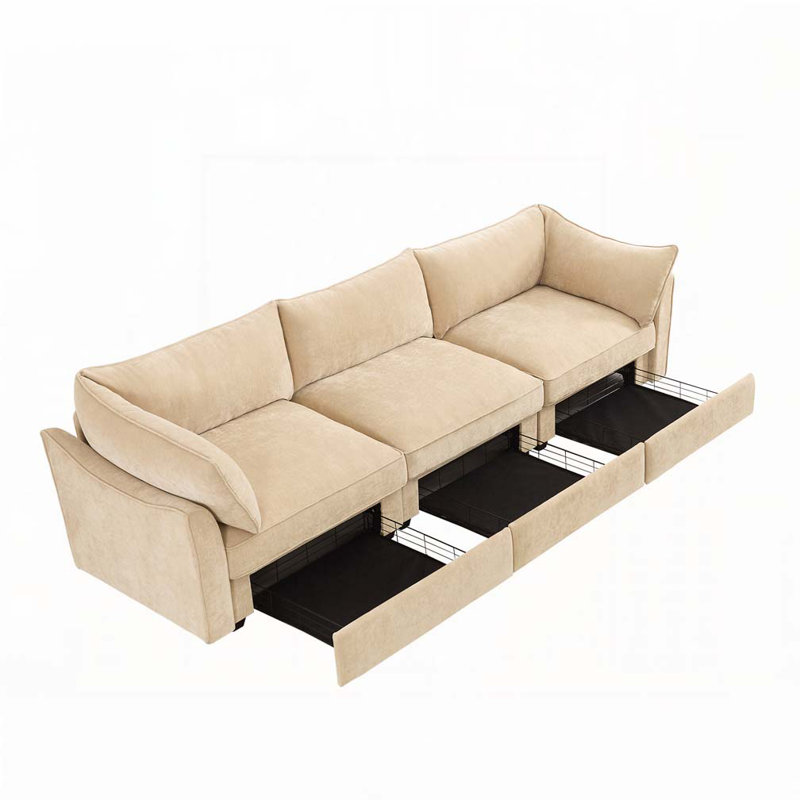 Causeuse en chenille 3 places avec excellent espace de rangement, H 31,4 po x l 112,6 po x P 34,2 po, 3, Blé
