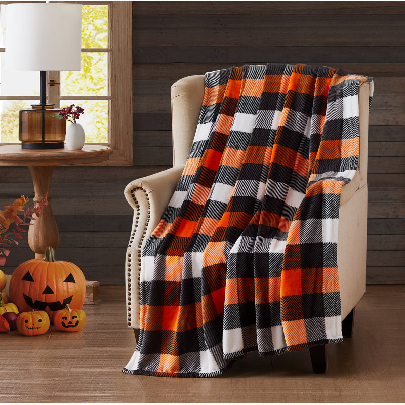 Jets moelleux Harvest Halloween, Plaid Orange