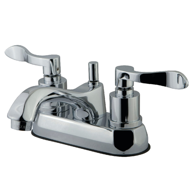 Robinet de salle de bain central à 4 poignées à 3 trous à fixation sur le comptoir avec robinet escamotable en laiton Kingston