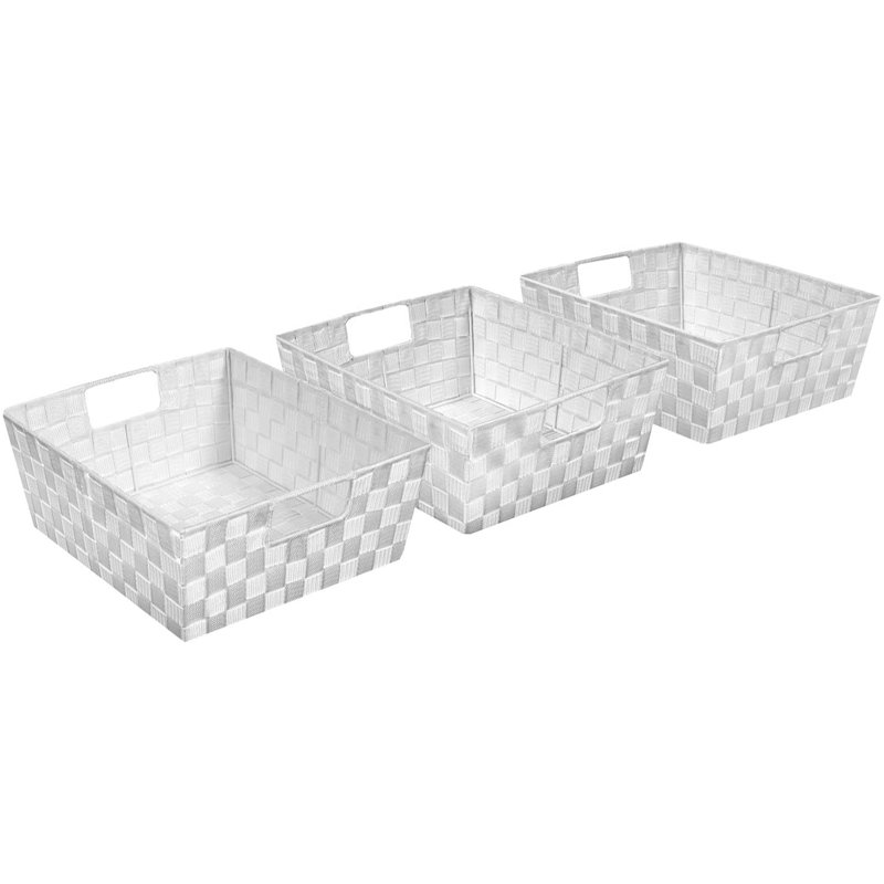 Sorbus Stackable Wicker Tote Woven Basket with Handles 3 Pack, White