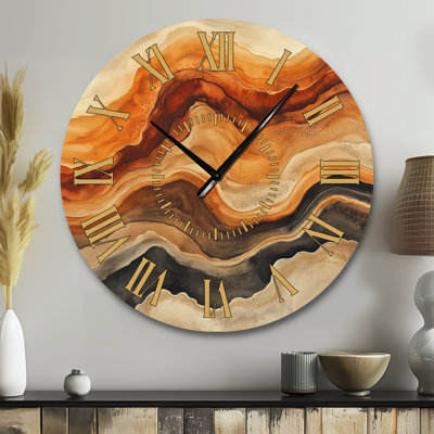 Horloge murale en métal grand format de style Mid-Century, motif abstrait Warm Earth Flow Ink