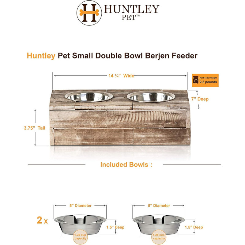 Small Natural Reclaimed Wood Elevated Pet Feeder with Stainless Steel Bowls