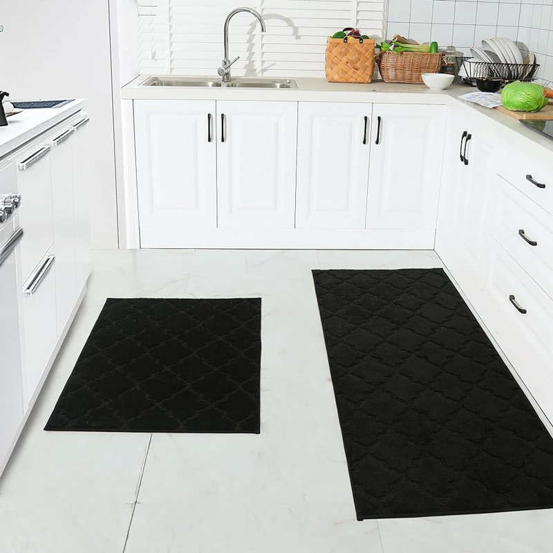 Tapis de cuisine Muhd, Noir, noir, noir, noir, Rectangle 1 pi 8 po x 2 pi 6 po + 1 pi 8 po x 4 pi