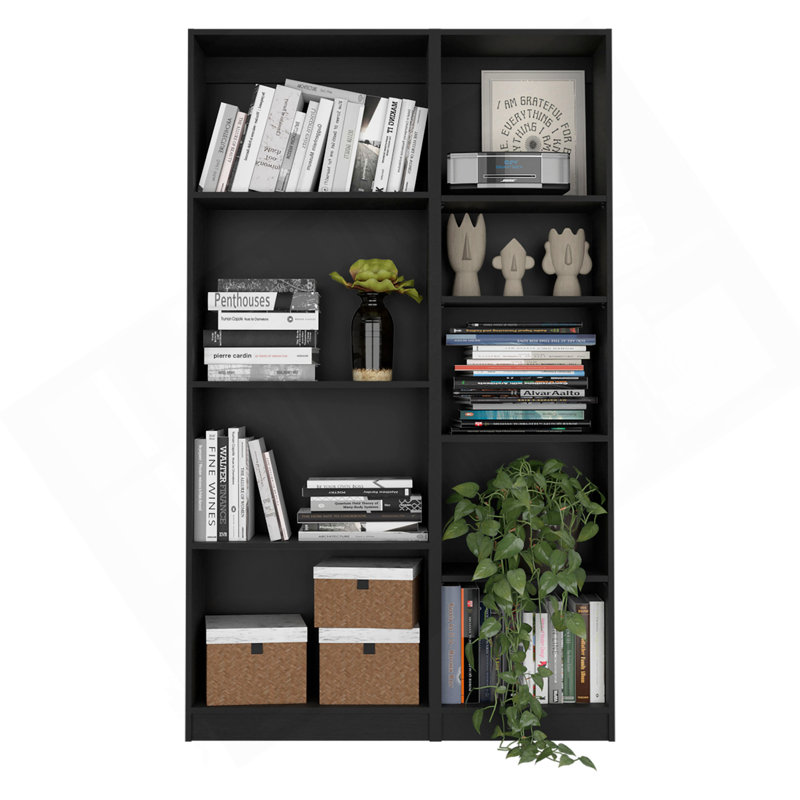 Ensemble de salon avec bibliothèque 2 pièces, armoire de rangement, 42 po de largeur et 9 tablettes noires, Noir