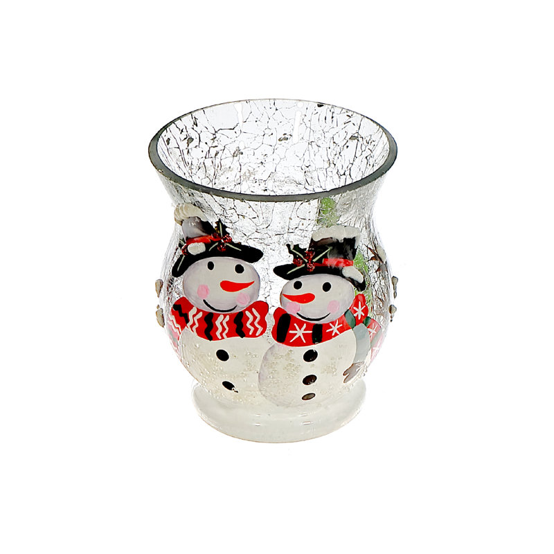 Bougeoir en verre craquelé (double bonhomme de neige)