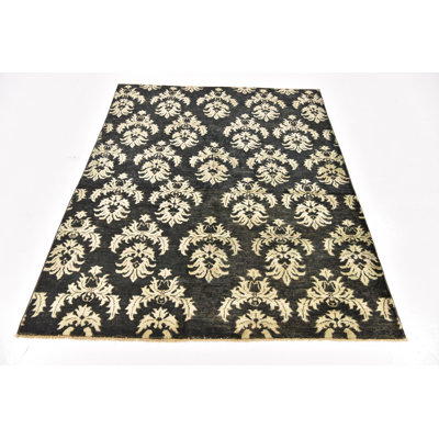 Tapis de zone en laine 5 pi x 6 pi 4 po one-of-kind à la main noué la Huntingdon