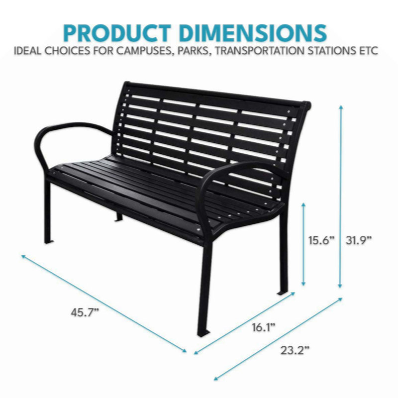 Banc de patio en acier noir et WPC