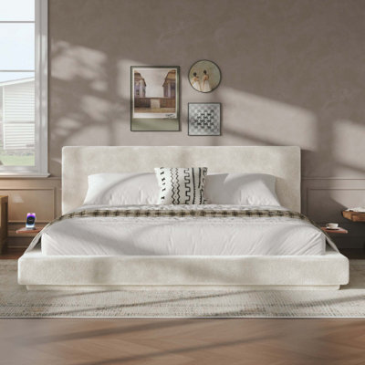 Cadre de lit avec table de chevet coulissante réglable, effet flottant, coussin rembourré en mousse 8,7 po, montage facile