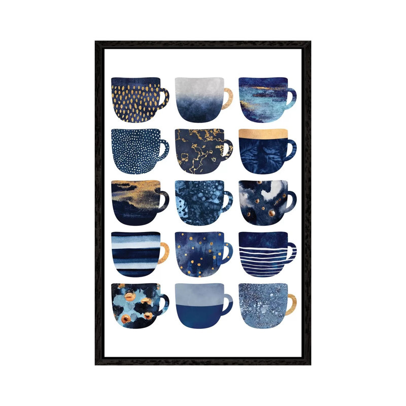 Pretty Blue Coffee Cups I - Single Picture Frame Print on Canvas, 152.5 cm H x 101.5 cm W, Black Framed