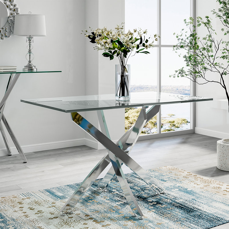 Swasey 120cm Wide Stylish Tempered Glass Dining Table