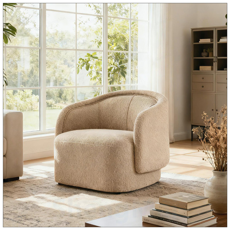 Chaise d'appoint courbée avec coussin moelleux intégré pour un confort ultime et un design moderne, Light Brown