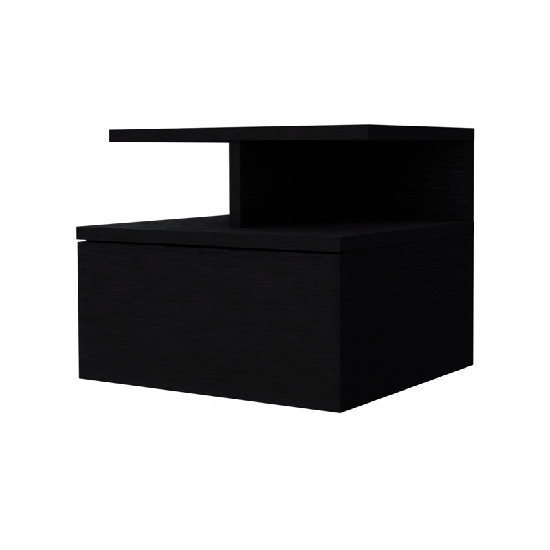 Table de chevet de chambre à coucher avec 1 tiroir et 2 tablettes de longévité, Noir