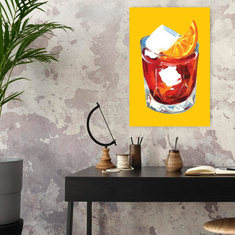 «Vibrant Negroni Cocktail», art abstrait contemporain coloré de fruits d'hiver, H 24 po x l 16 po