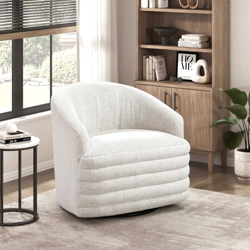 Chaise d'appoint - Mousse en chenille beige à fonction pivotante de style contemporain idéale pour les chambres relaxantes