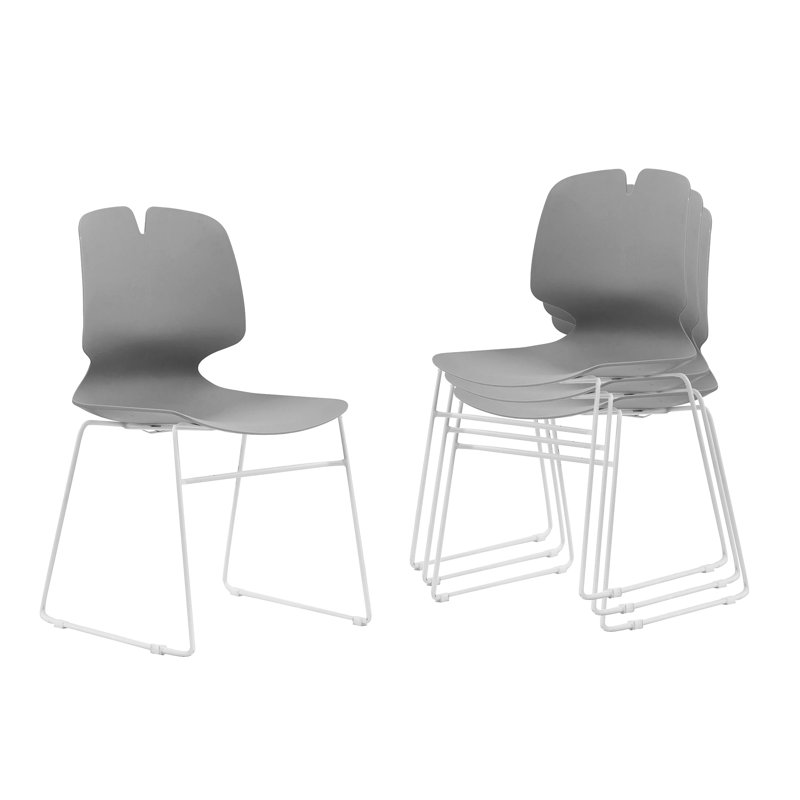 Chaise de bureau empilable grise en polypropylène et acier 4 pièces, design ergonomique, dossier confortable, pour divers espaces Pièce moderne, acier, zones d'étude
