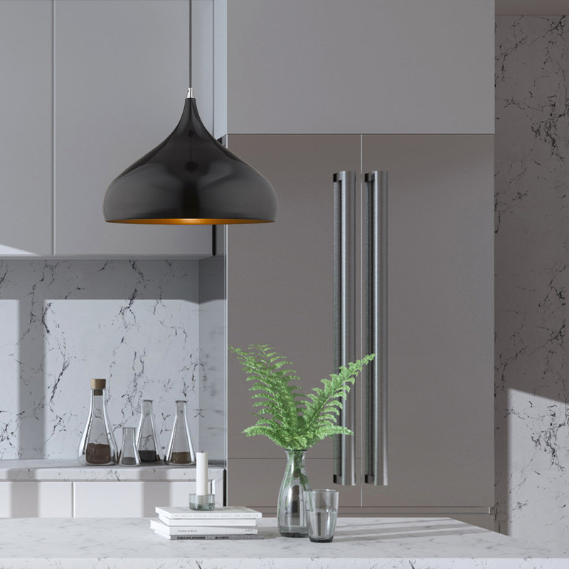 Luminaire suspendu en forme de goutte à 1 lumière Hutchcraft, Noir brillant, H 17 po x l 15,75 po x P 15,75 po