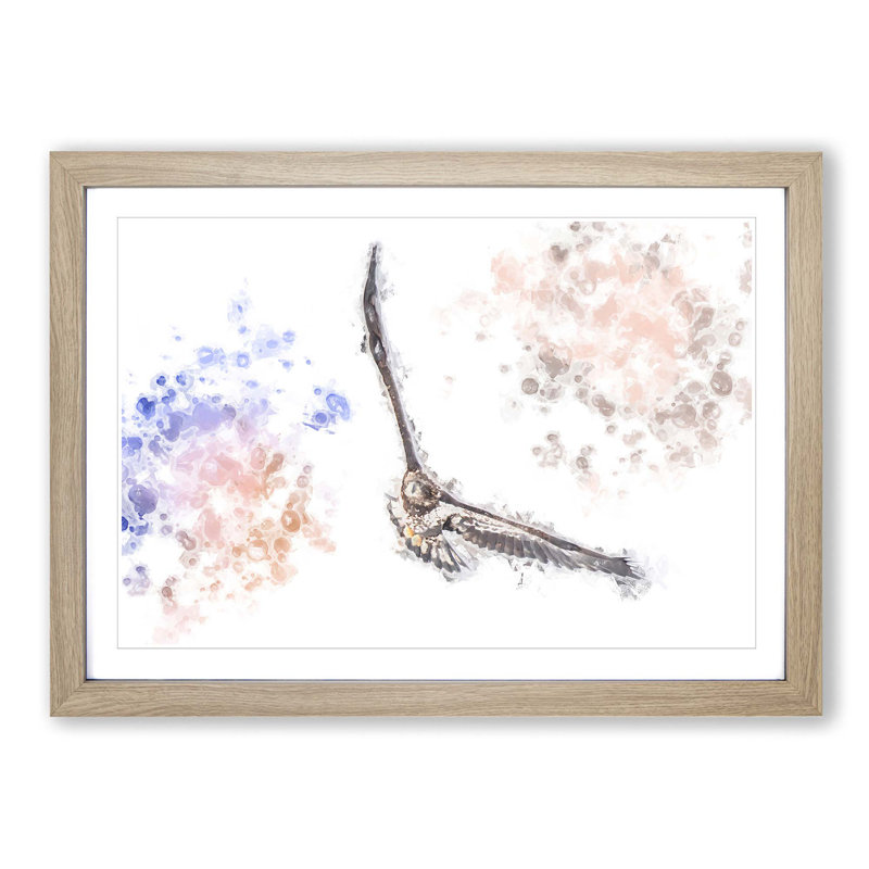 Flying Golden Eagle in Abstract - Picture Frame Graphic Art Print, Oak, 60cm H x 91cm W x 2cm D