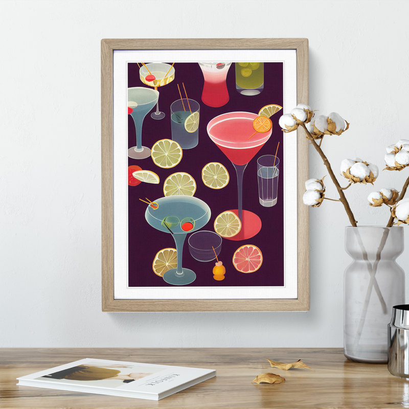 Selection Of Cocktails No.2 - Single Picture Frame Painting, 46cm H x 34cm W x 2cm D, Oak Framed