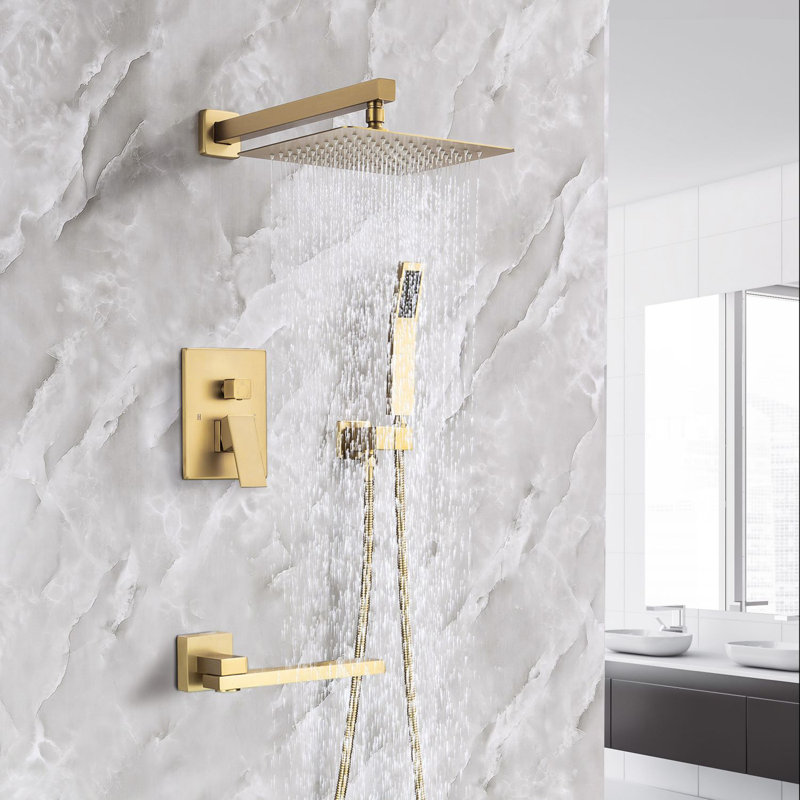 Complete Shower System with Rough in-Valve, Brushed Gold