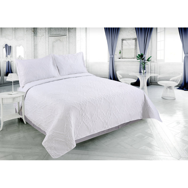 Ensemble de courtepointe réversible en microfibre Marina Decoration, Courtepointe simple + 1 taie décorative simple, Blanc