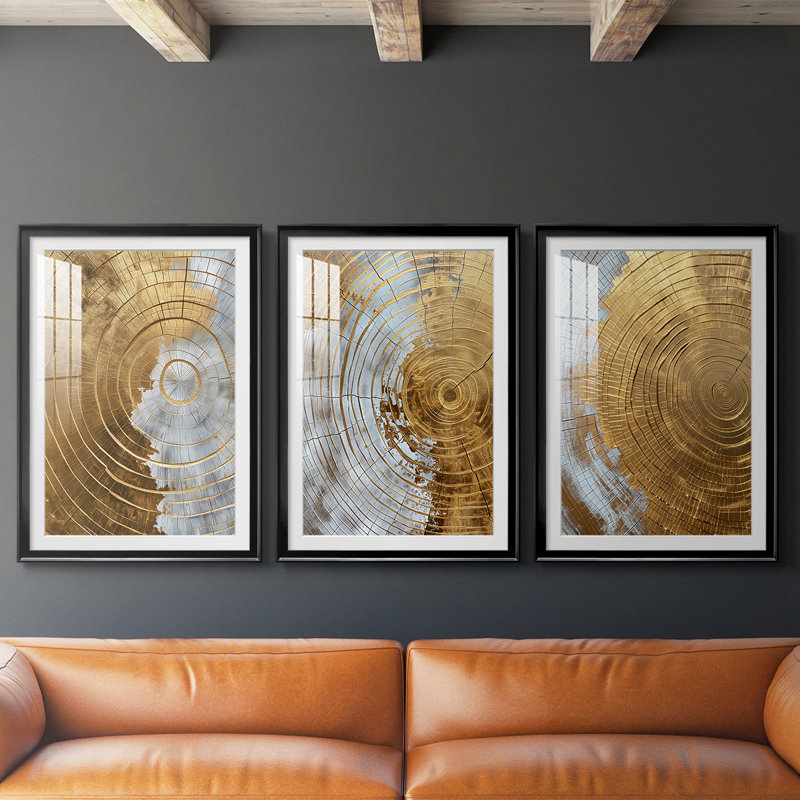 ABSTRACT Series CLIV - Impression sur mesure encadrée de qualité supérieure - 3 pièces, Noir, H 30 po x l 63 po