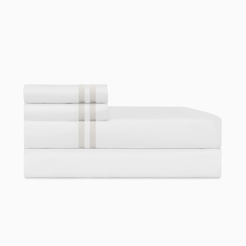 Ribbons Sateen Sheet Set, White/Oyster, King