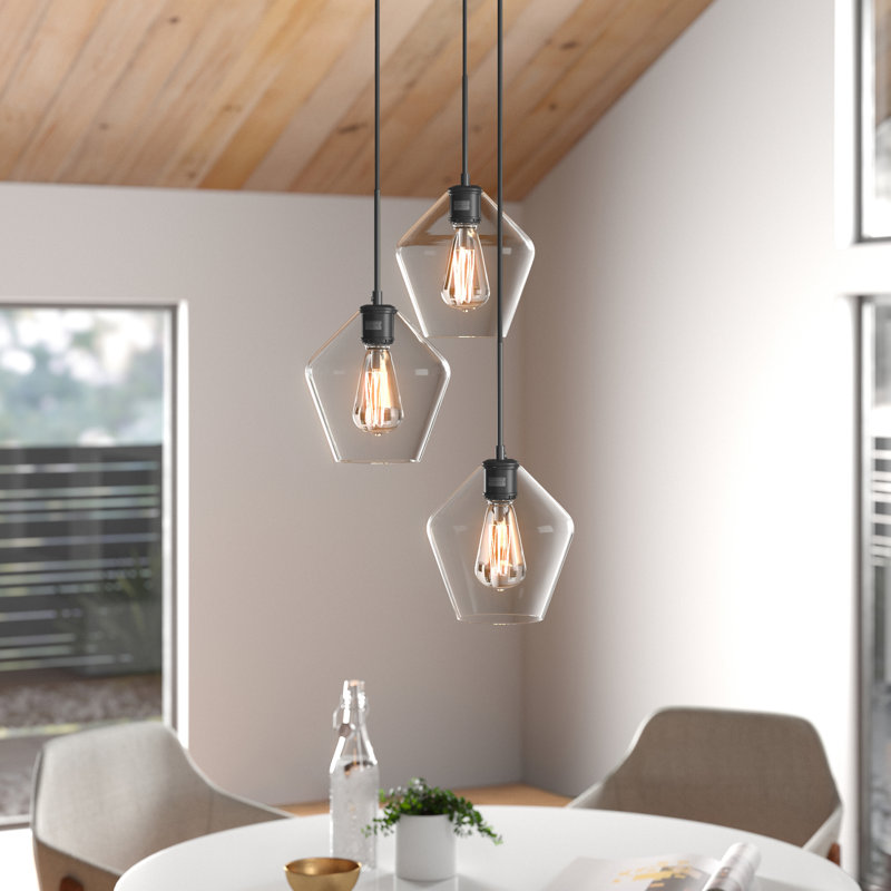 Luminaire suspendu pour îlot de cuisine 3 lumières Aleigha, H 8,6 po x l 18,1 po x P 18,1 po, Chrome, Blanc givré