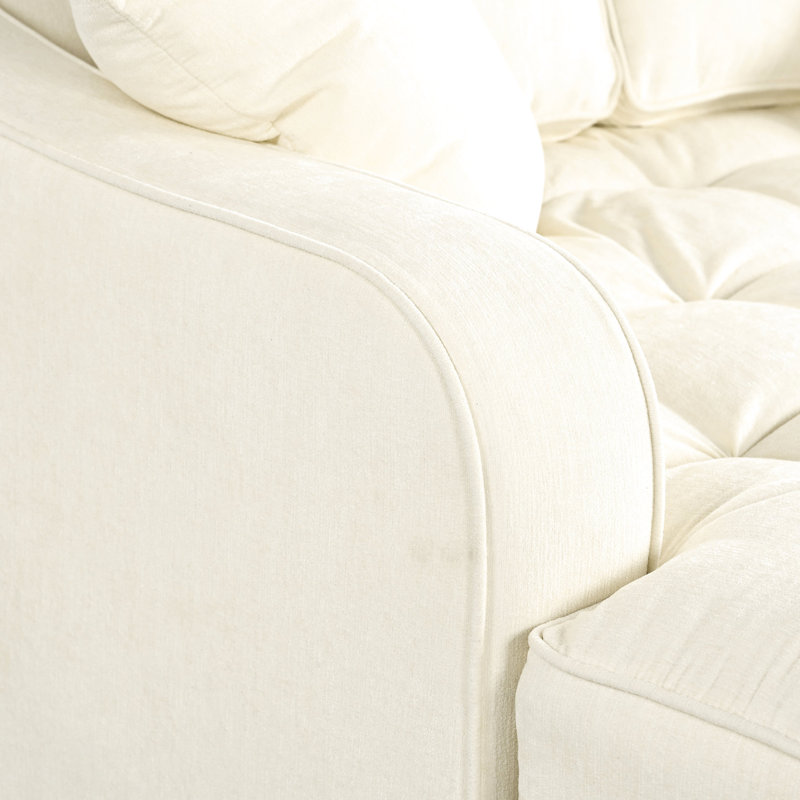 Chaise moderne de 55 po en beige. Siège pour un maximum de confort. Oreillers détachables. Chenille douce. Fabrication. Lit de détente à haute mousse, espace généreux. Tissu en chenille. Structure robuste. Coussin