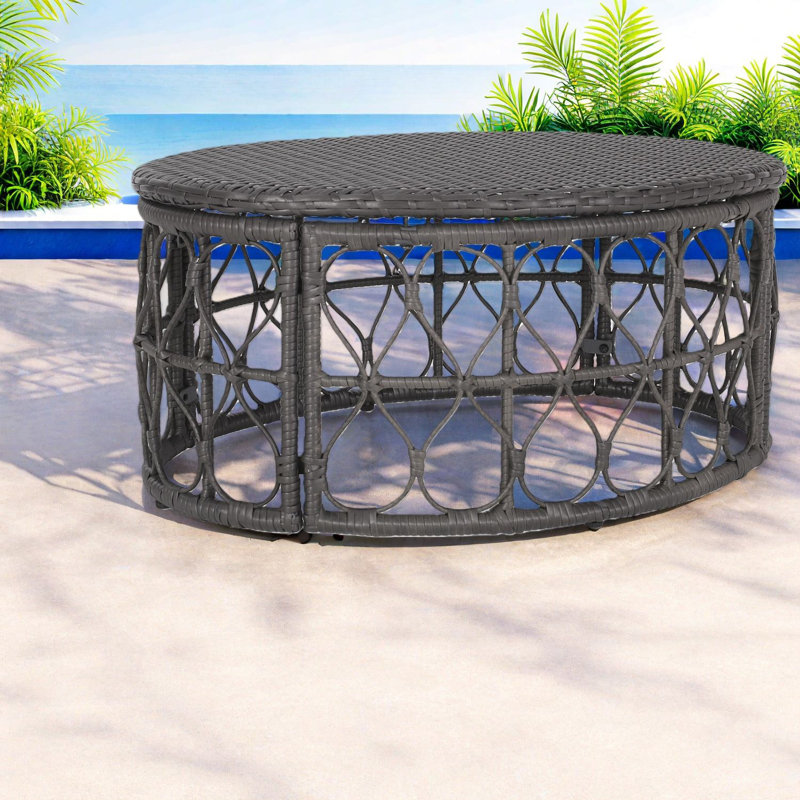 Tables de patio compactes, osier Boho en rotin gris pour le divertissement à la maison