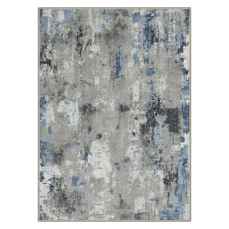 Mignone Artisan Flow Modern Machine Washable Slate Blue Indoor Area Rug With Non-Slip Backing, Rectangle 8' x 10'