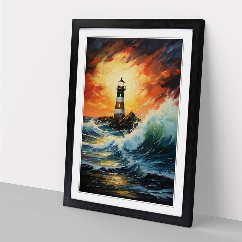 Lighthouse Action No.3 - Single Picture Frame Print on Wood, 64cm H x 46cm W x 2cm D, Black