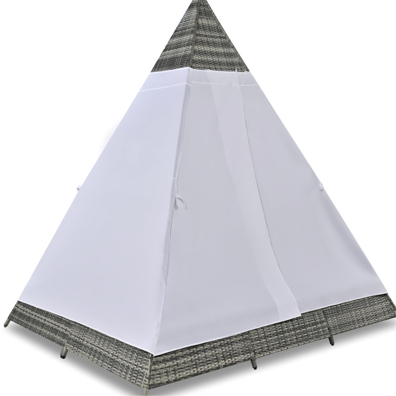 Patio Daybed With Gray And Blue Cushions, Outdoor Sunbed, Tent Shape, 700 Lbs Weight Capacity, Calm Retreat Sunbed - With Pillows Cushions For
