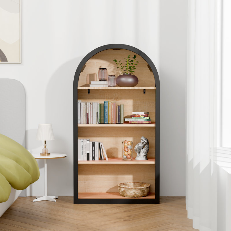 Bibliothèque arquée à 4 niveaux avec conception anti-basculement et rangement ouvert
