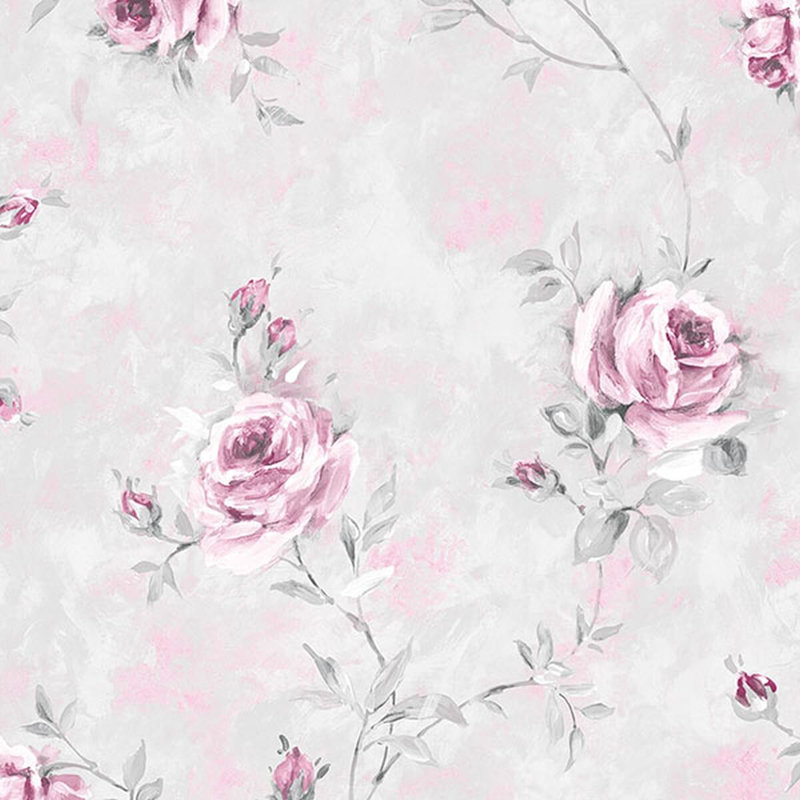Rouleau de papier peint floral et botanique 33 pi x l 21 po Larosa, Gris clair