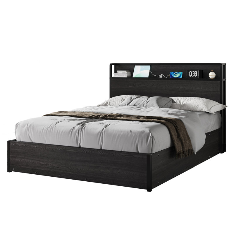 Base de lit double Tryston, Noir, Lit double