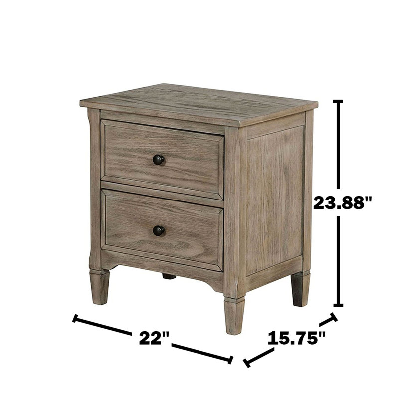 Table de chevet 2 gris chaud brossé au fil métallique avec poignée ronde