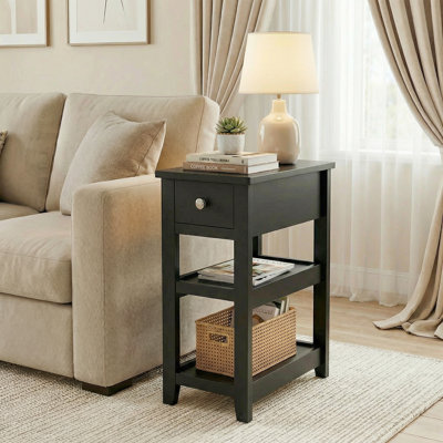 Table d'appoint de 24 po de hauteur, table d'appoint Ã©troite avec tiroir et tablettes, idÃ©ale pour les petits espaces