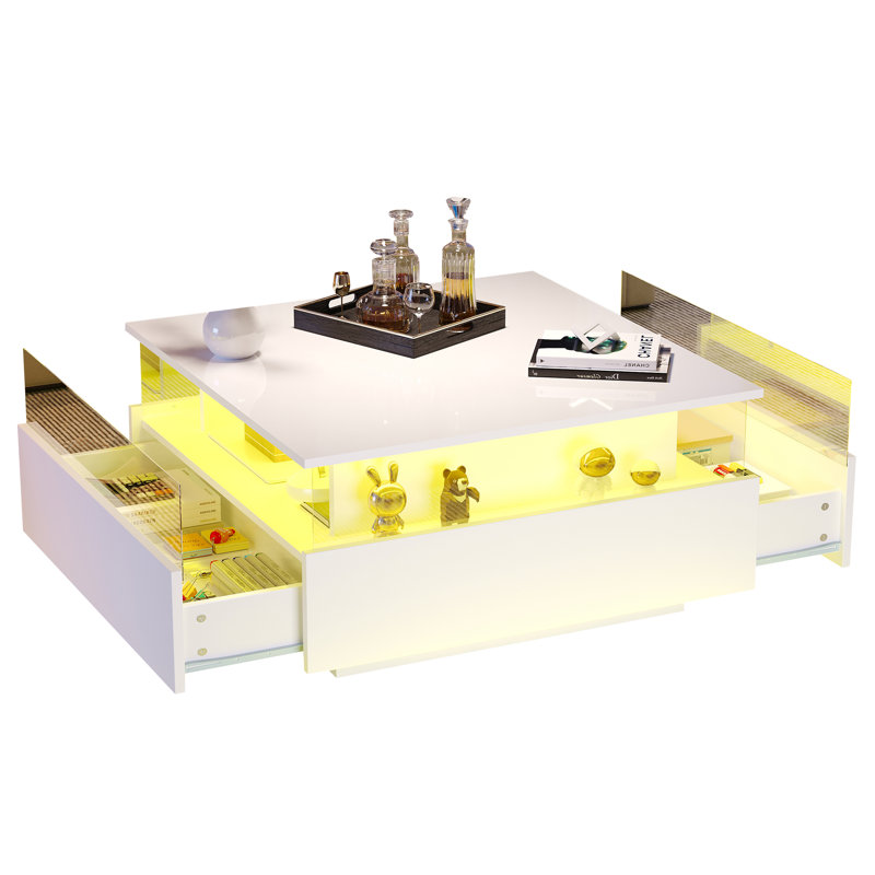 Deallen Block Coffee Table with Storage, White