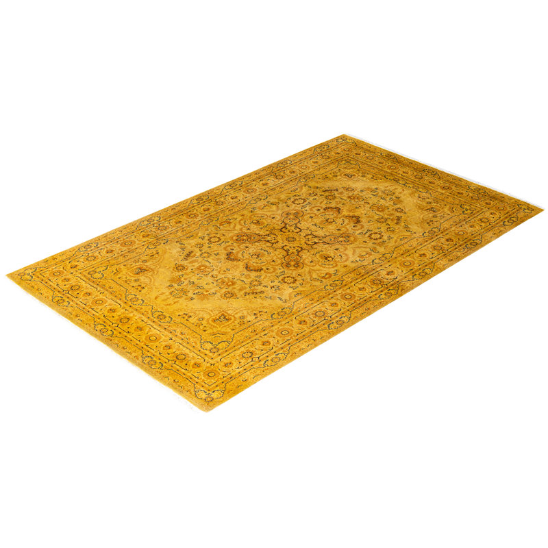 Overdyed Hand-Knotted Wool Modern-Contemporary Gold Area Rug 4' 8" x 7' 4"