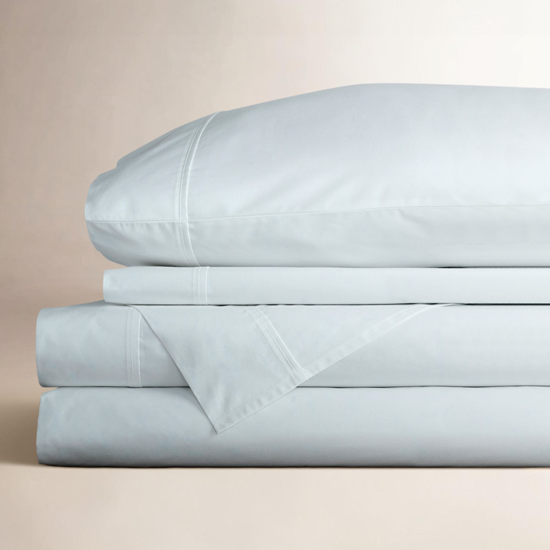 Emrik Brushed Organic Cotton Percale Sheet Set, Pale Blue, King